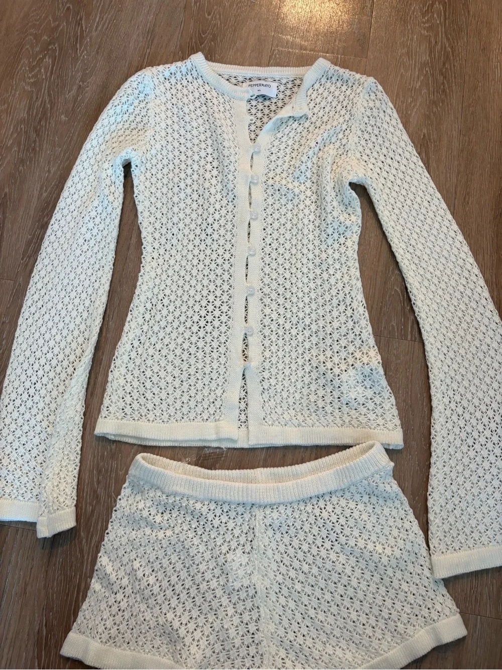 Peppermayo Cream Openwork Knit Swim Coverup Set
